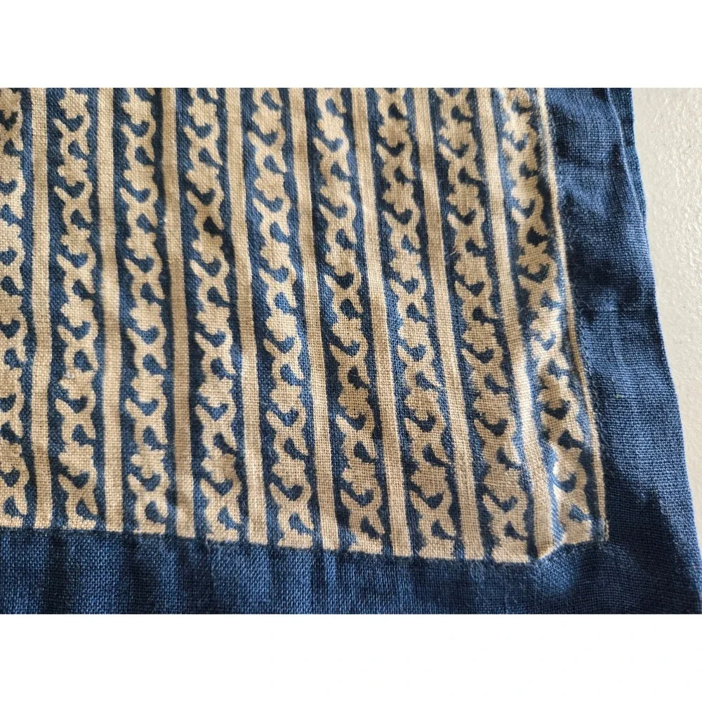West Elm Marlowe Blue Beige Floral Striped 100% Linen Napkins Set of 2 20x20